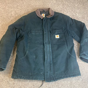 Carhartt Mens Field Work Jacket Black Waist Length Zipper Pockets Collar L 44